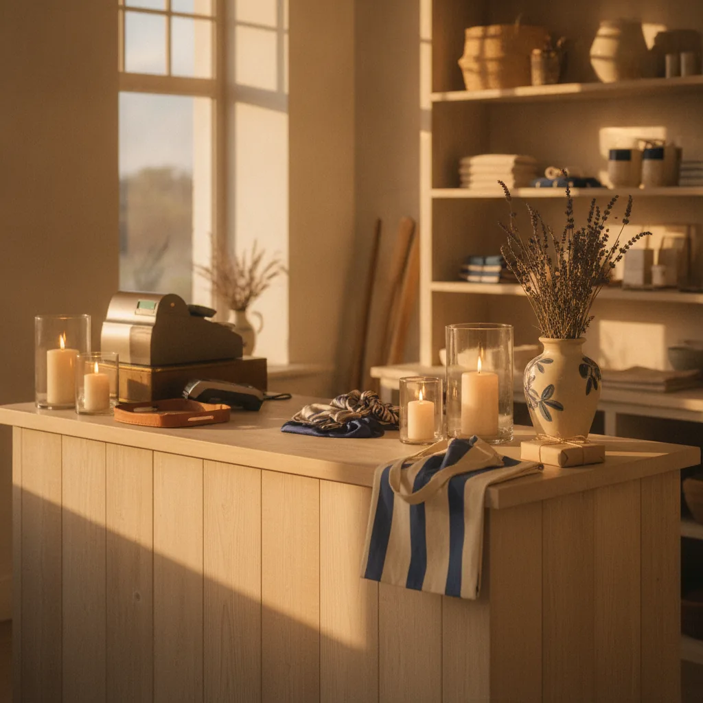 Boutique-luxury editorial, warm welcoming mood, golden-hour natural light